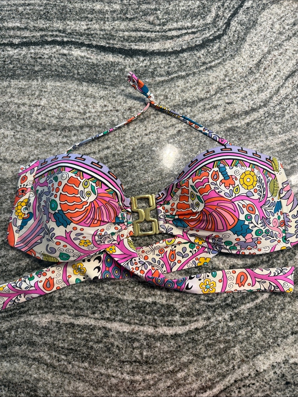 Trina Turk Paisley Bandeau Swim Top with Gold Accent